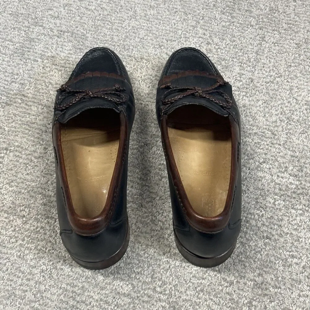 Allen Edmonds Woodstock Loafers Mens 10 C Black Leather Kiltie Woven Tie Moc Toe